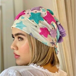 Embroidered Boho Western bandana -Colombian scarf. Multicolors with starts
